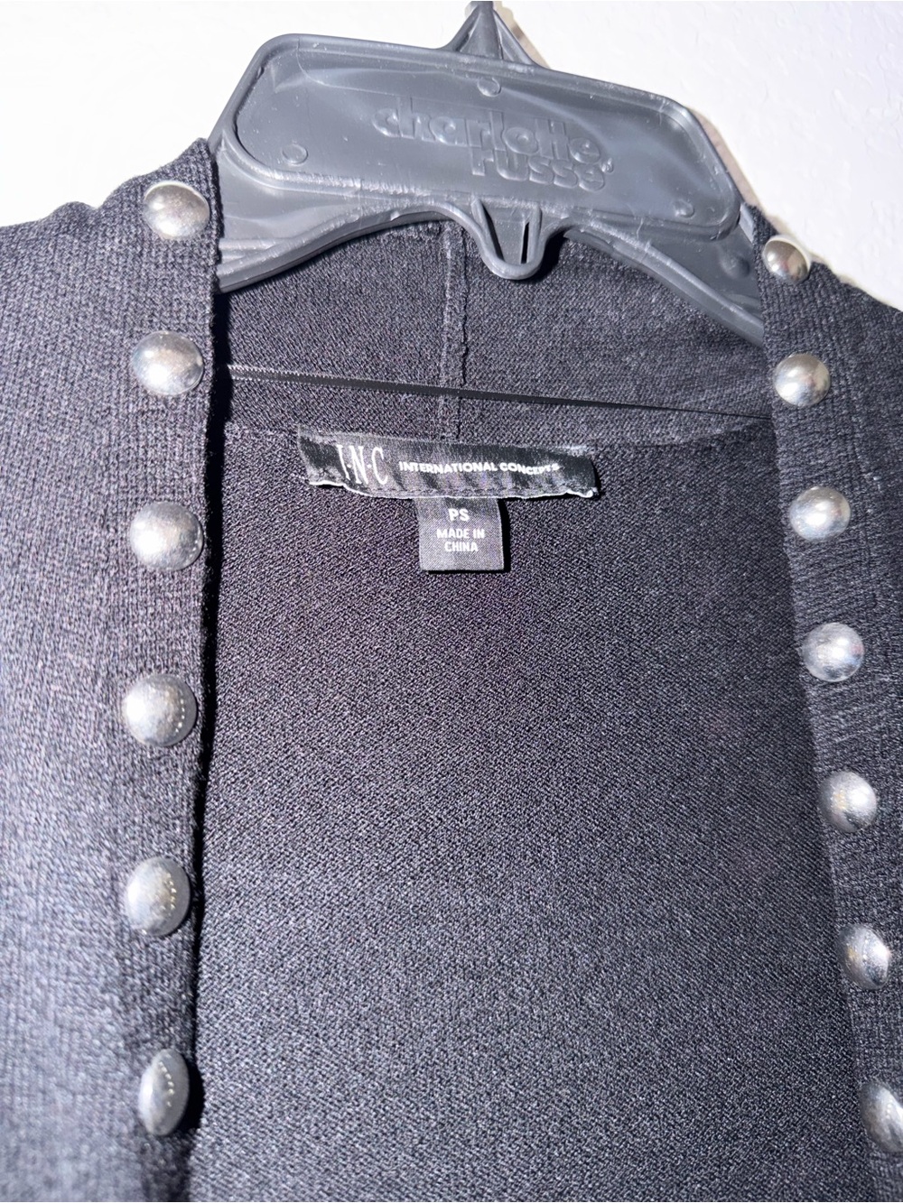 INC International Concepts Black Studded Open Cardigan with belt - Picture 3 of 6
